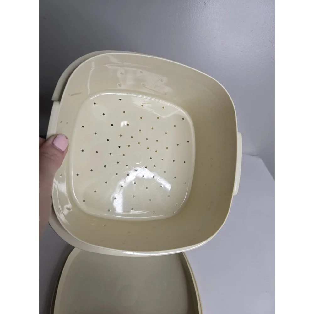 Vintage Tupperware Harvest Gold Microwave Steamer Set 3 Pc Square #888 887 889